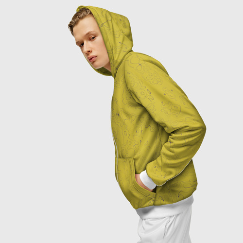 Мужская толстовка 3D на молнии Рябь - зеленовато-желтый и фиолетовый - узор Хуф и Ся, цвет белый - фото 5