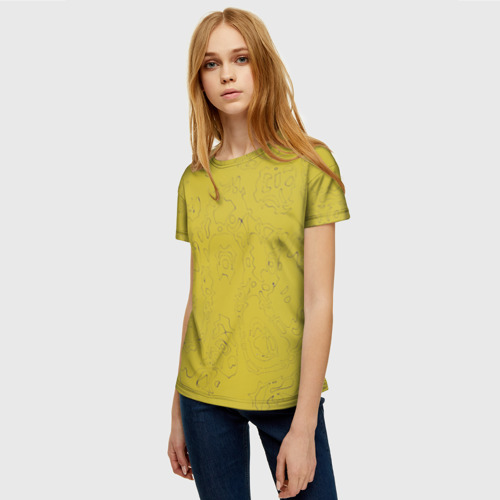 Женская футболка 3D Рябь - зеленовато-желтый и фиолетовый - узор Хуф и Ся, цвет 3D печать - фото 3