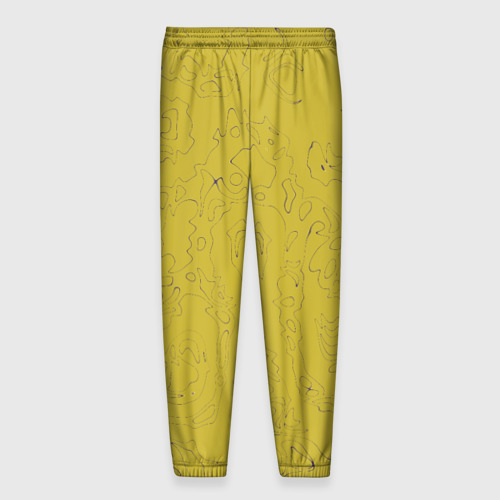 Мужские брюки 3D с принтом Рябь - зеленовато-желтый и фиолетовый - узор Хуф и Ся, вид сзади #1