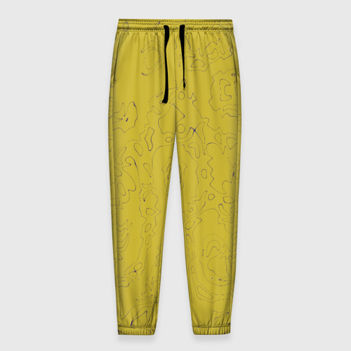 Мужские брюки 3D с принтом Рябь - зеленовато-желтый и фиолетовый - узор Хуф и Ся, вид спереди #2