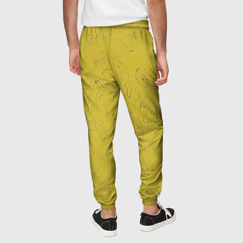 Мужские брюки 3D с принтом Рябь - зеленовато-желтый и фиолетовый - узор Хуф и Ся, вид сзади #2