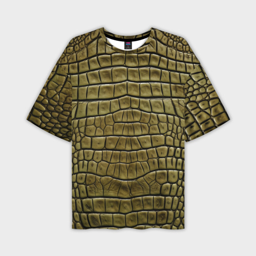 Мужская футболка оверсайз с принтом Текстура кожи крокодила, вид спереди №1