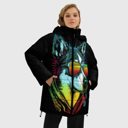 Женская зимняя куртка Oversize Хаски в очках рисунок - фото 2
