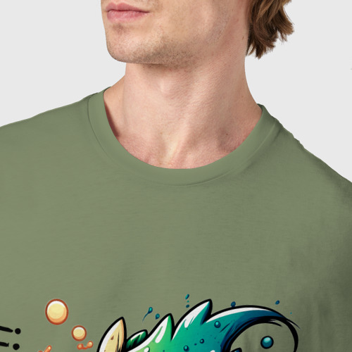 Мужская футболка хлопок Голодный кричащий монстр, цвет авокадо - фото 6