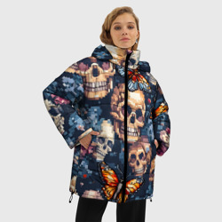 Женская зимняя куртка Oversize Пиксельные черепа - фото 2