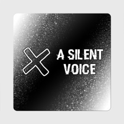 Магнит виниловый Квадрат A Silent Voice glitch на темном фоне: надпись и символ