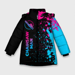 Зимняя куртка для девочек 3D Chainsaw Man - neon gradient: по-вертикали