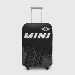 Чехол для чемодана 3D Mini Speed на темном фоне со следами шин: символ сверху