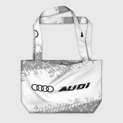 Пляжная сумка 3D Audi Speed на светлом фоне со следами шин: надпись и символ