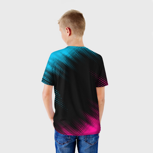 Детская футболка 3D с принтом Exeed - neon gradient, вид сзади #2