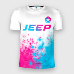 Мужская футболка 3D Slim Jeep neon gradient style: символ сверху