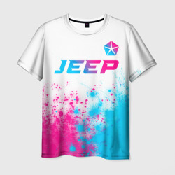 Мужская футболка 3D Jeep neon gradient style: символ сверху