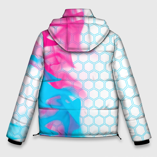 Мужская зимняя куртка 3D с принтом Fortnite neon gradient style: по-вертикали, вид сзади #1