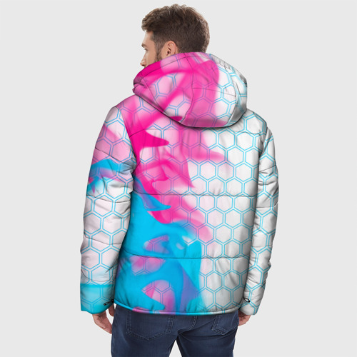 Мужская зимняя куртка 3D с принтом Fortnite neon gradient style: по-вертикали, вид сзади #2