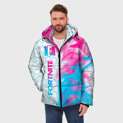 Мужская зимняя куртка 3D с принтом Fortnite neon gradient style: по-вертикали, фото на моделе #1