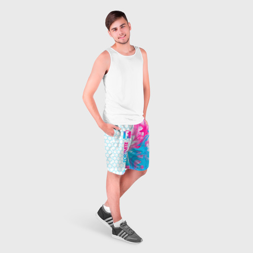 Мужские шорты 3D с принтом Fortnite neon gradient style: по-вертикали, фото на моделе #1