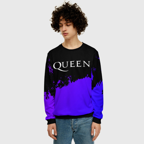 Мужской свитшот 3D с принтом Queen purple grunge, фото на моделе #1