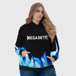 Толстовка с принтом Megadeth blue fire для женщины, вид на модели спереди №4. Цвет основы: черный