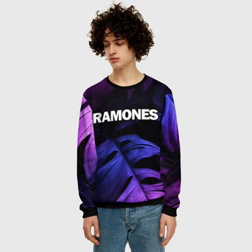 Мужской свитшот 3D Ramones neon monstera, цвет черный - фото 3