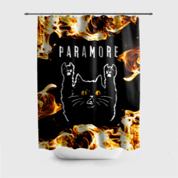 Штора 3D для ванной Paramore рок кот и огонь