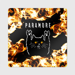 Магнит виниловый Квадрат Paramore рок кот и огонь