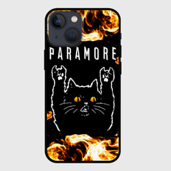 Чехол для iPhone 13 mini Paramore рок кот и огонь