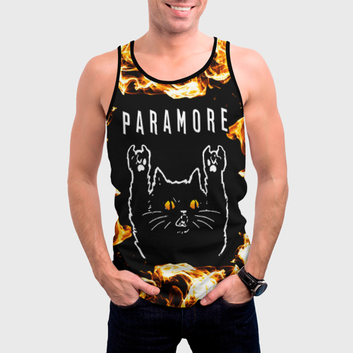 Мужская майка 3D Paramore рок кот и огонь, цвет 3D печать - фото 3