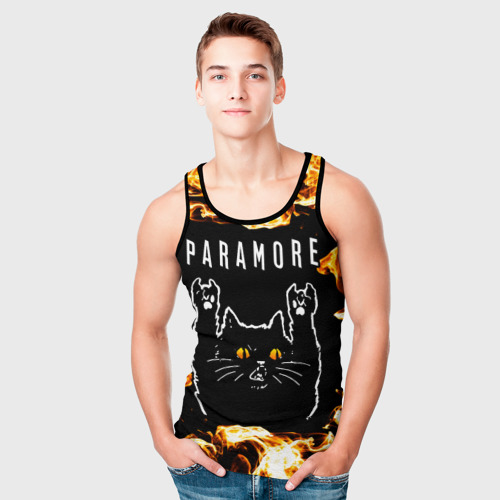 Мужская майка 3D Paramore рок кот и огонь, цвет 3D печать - фото 5