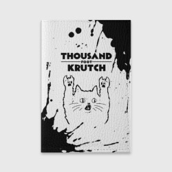 Обложка для паспорта матовая кожа Thousand Foot Krutch рок кот на светлом фоне