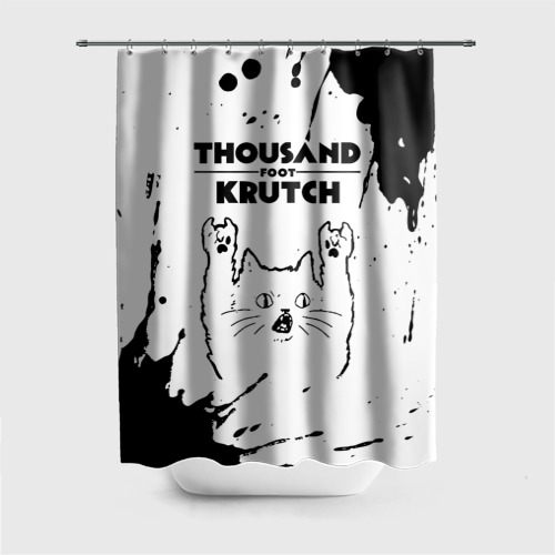 Штора 3D для ванной Thousand Foot Krutch рок кот на светлом фоне