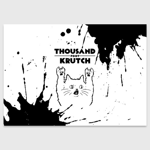 Поздравительная открытка Thousand Foot Krutch рок кот на светлом фоне, цвет белый
