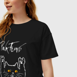 Женская футболка хлопок Oversize Pink Floyd rock cat - фото 2
