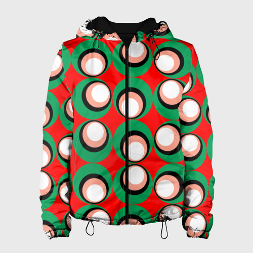 Женская куртка 3D с принтом Орнамент из контрастных кругов, вид спереди #2