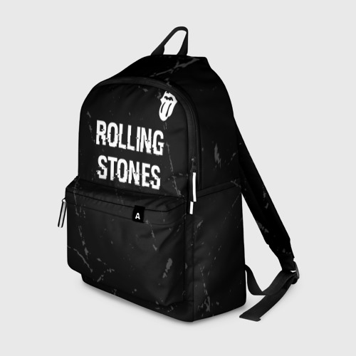Рюкзак с принтом Rolling Stones glitch на темном фоне: символ сверху, вид спереди №1