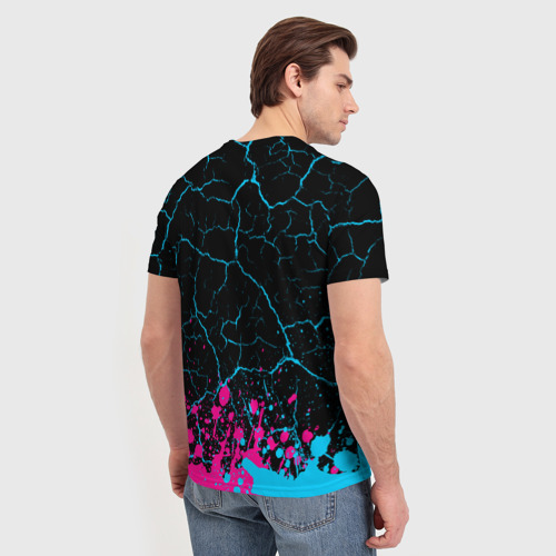 Мужская футболка 3D с принтом Skillet - neon gradient: символ сверху, вид сзади #2