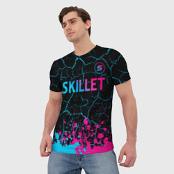 Мужская футболка 3D Skillet - neon gradient: символ сверху - фото 2