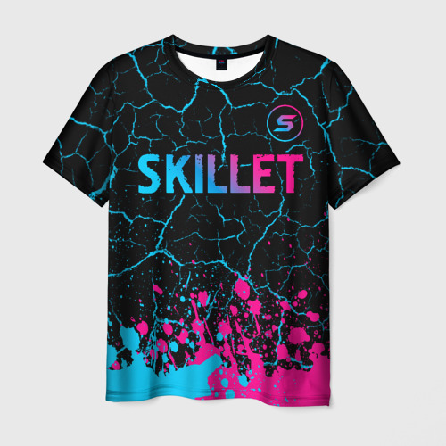 Мужская футболка 3D с принтом Skillet - neon gradient: символ сверху, вид спереди #2