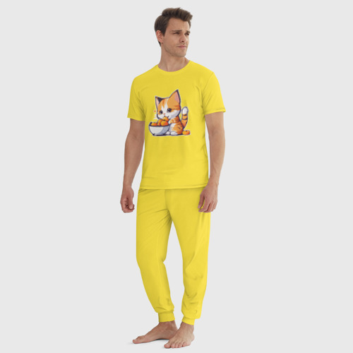 Мужская пижама хлопок с принтом Кот ест абрикосы, вид сбоку #3