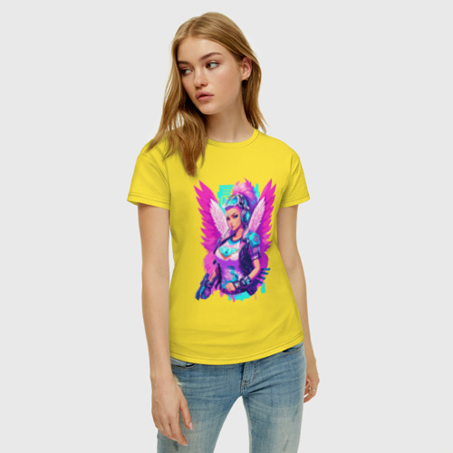Женская футболка хлопок с принтом Кибер ангел, фото на моделе #1