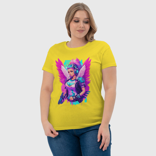 Женская футболка хлопок с принтом Кибер ангел, фото #4