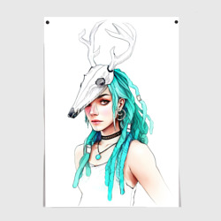 Постер Девушка с черепом оленя
