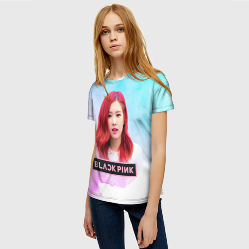 Женская футболка 3D с принтом Роза Блэкпинк, фото на моделе #1