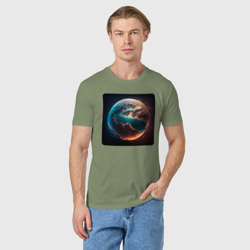 Мужская футболка хлопок Сюрреалистичная планета, цвет авокадо - фото 3