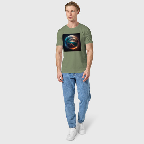 Мужская футболка хлопок Сюрреалистичная планета, цвет авокадо - фото 5