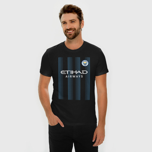 Мужская футболка хлопок Slim Эрлинг Холанд Манчестер Сити форма 23-24, цвет черный - фото 3
