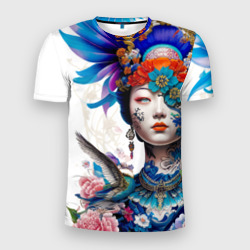 Мужская футболка 3D Slim Japanese girl - irezumi - tattoo