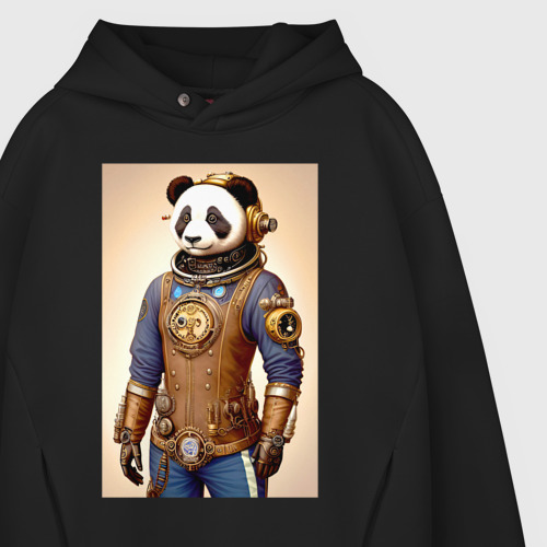 Мужское худи Oversize хлопок Cool Panda - steampunk - neural network, цвет черный - фото 4