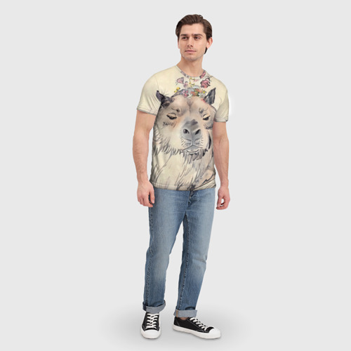 Мужская футболка 3D с принтом Портрет капибары в китайском стиле, вид сбоку #3