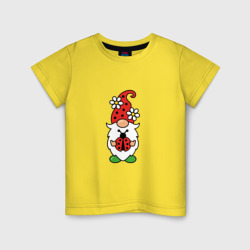 Летний гном с божьей коровкой – Детская футболка хлопок с принтом купить со скидкой в -20%