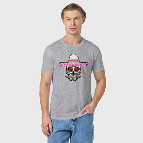 Мужская футболка хлопок Череп в сомбреро, цвет меланж - фото 3
